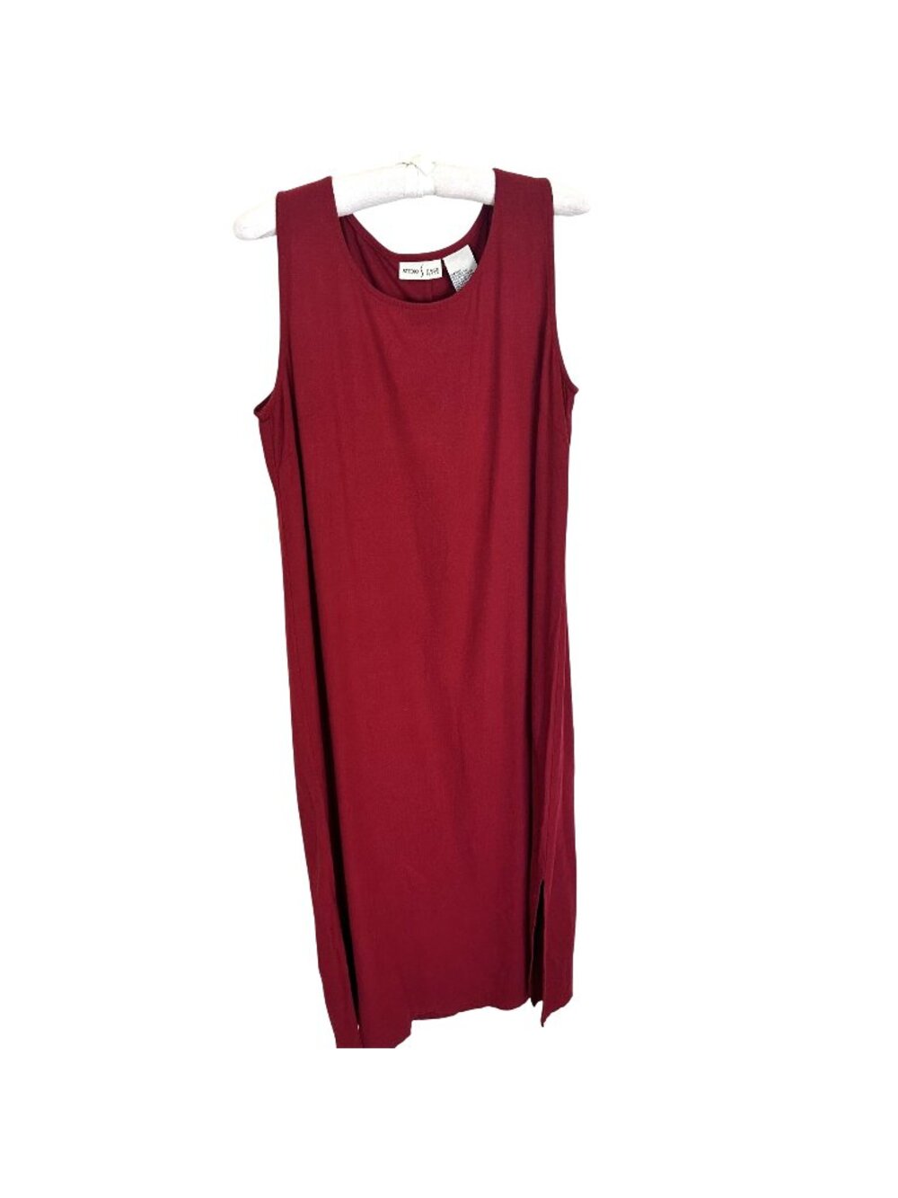 Vtg Womens Red Linen Maxi Dress Shift Medium 90s Sleeveless Studio Ease Petite